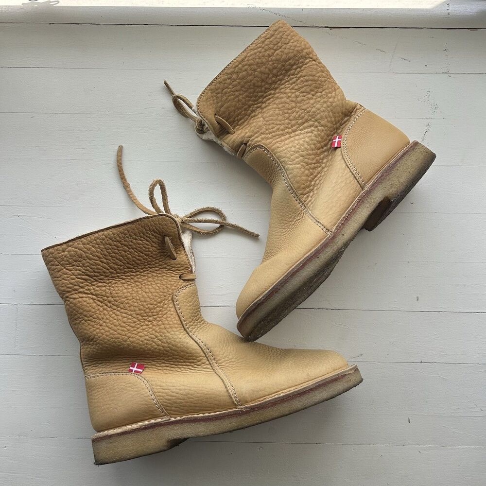 Duckfeet Arhus Shearling Pebbled Leather Boots In Honey Women’s Size EU 40 US 9 - Picture 5 of 13